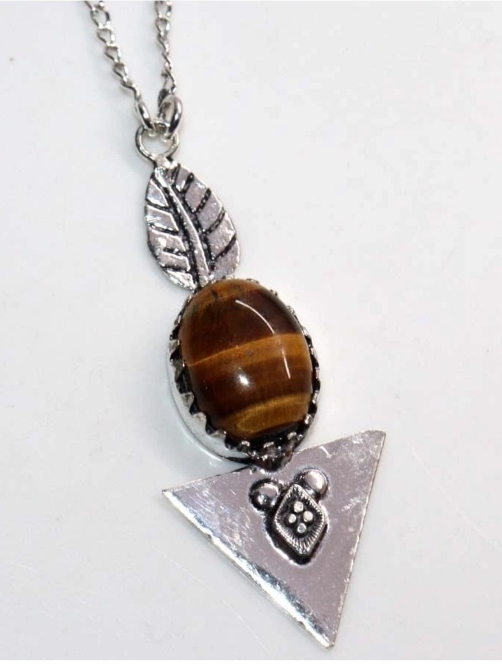 925 Sterling Silver Leaf Tiger Eye Pendant Necklace - Women Jewelry